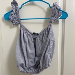 Brandy Melville off shoulder ruffle sleeve blue crop top. One size fits all.